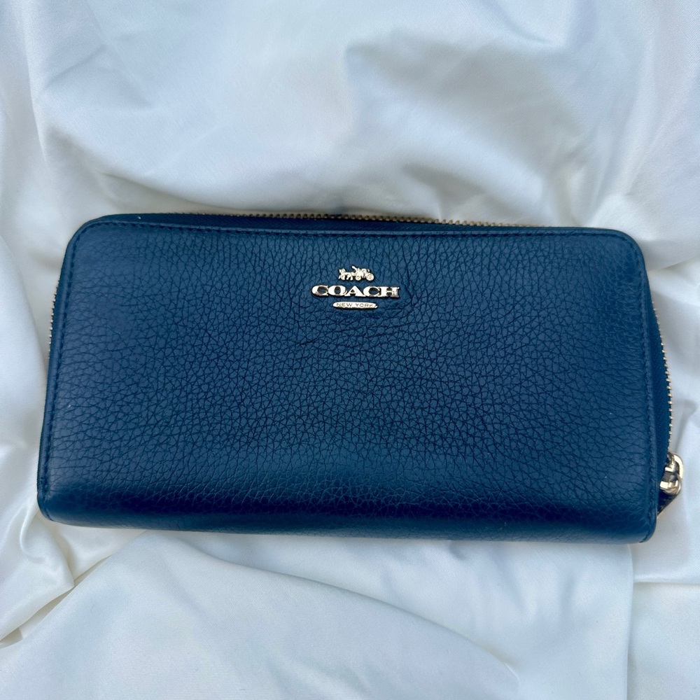 Coach Navy Leather Zip Wallet